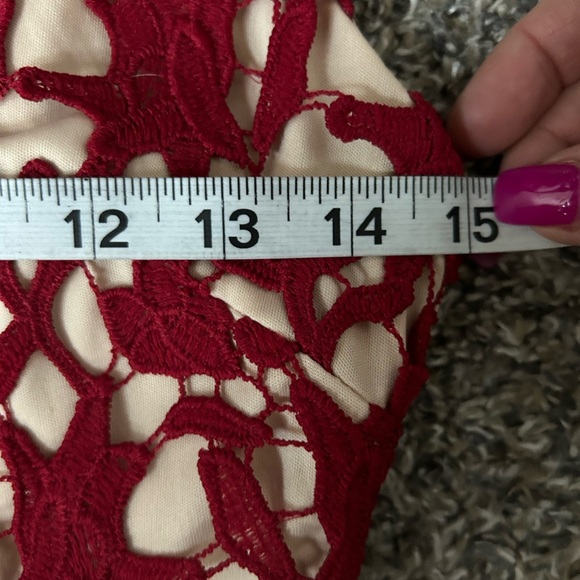Azbro cranberry red lace overlay in high low hemline size medium - Picture 7 of 13